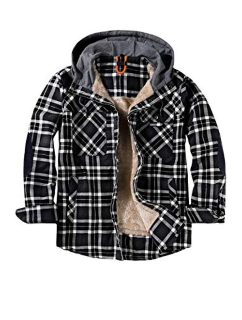 NEWHALL Men's Classic Plaid Long Sleeve Buttons Camping Warm Lining with Thick Cotton Hooded Shirt Jacket
