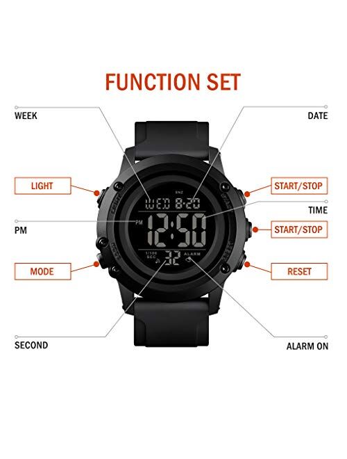 Men's Digital Sports Watch Large Face Waterproof Wrist Watches for Men with Stopwatch Alarm LED Back Light