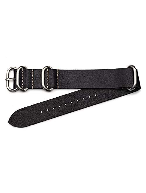 Benchmark Basics Leather Watch Band - Zulu Crazy Horse Oiled NATO Strap - 18mm, 20mm, 22mm & 24mm - 7 Colors