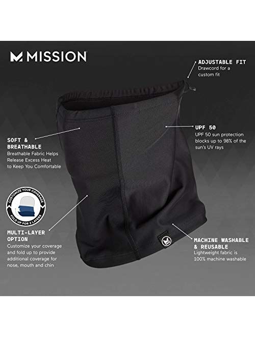 Mission All Season Neck Gaiter, Adjustable Draw cord, Face Cover, Breathable Fabric, Reusable & Machine Washable, UPF 50