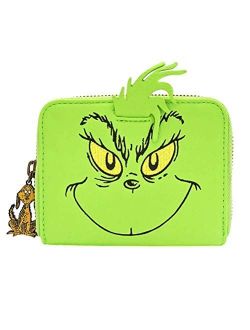 x The Grinch Face Cosplay Faux Leather Zip-Around Wallet