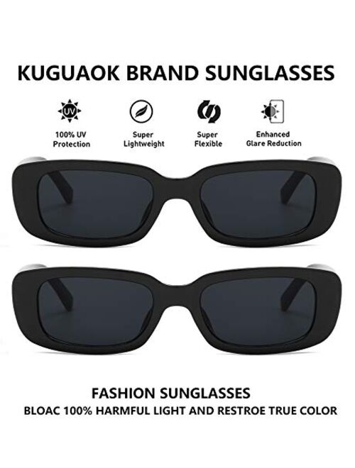 KUGUAOK RetroRectangle Sunglasses Women and Men Vintage Small Square Sun Glasses UV Protection Glasse