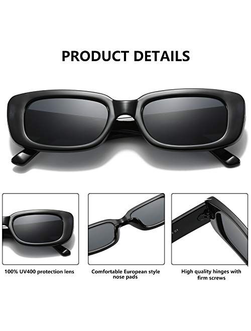 KUGUAOK RetroRectangle Sunglasses Women and Men Vintage Small Square Sun Glasses UV Protection Glasse
