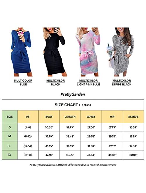 PRETTYGARDEN Women's 2021 Casual Long Sleeve Party Bodycon Sheath Belted Dress with Pockets