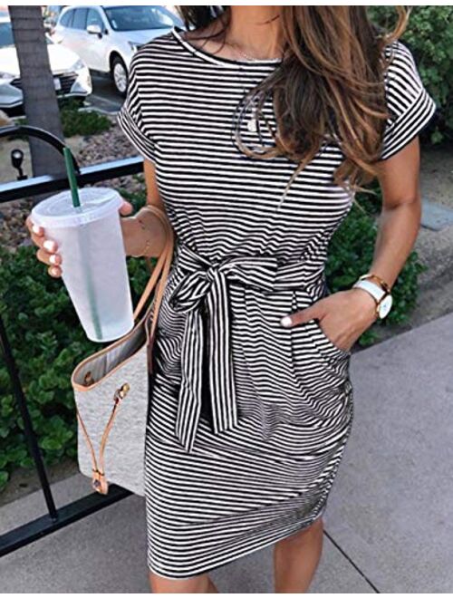 Buy MEROKEETY Women's Summer Striped Short Sleeve T Shirt Dress Casual ...