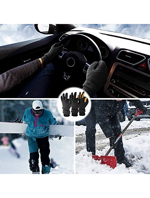 OZERO Winter Gloves Deerskin Suede Leather Palm with Big Patch - Water-Resistant Windproof Insulated Work Glove for Driving Cycling Hiking Snow Skiing - Thermal Gifts for