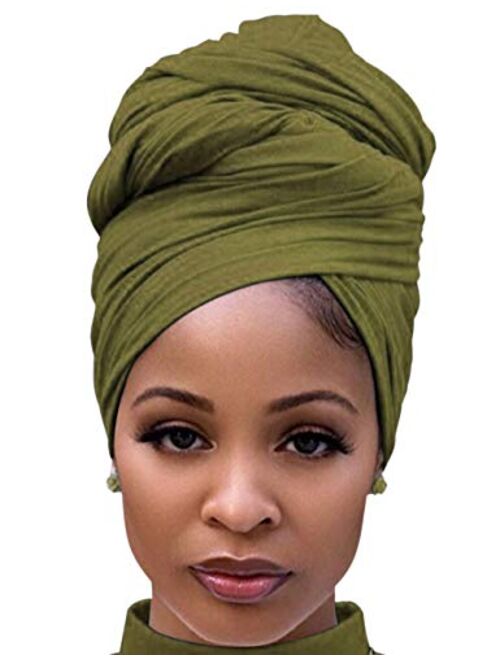 Harewom Womens Cotton Head Scarf Long Stretch Breathable Turban Hair Wrap Lightweight Solid Color
