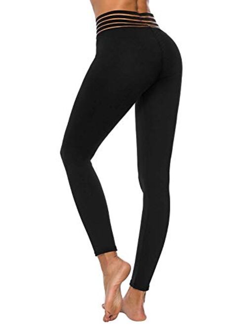 Meilidress Womens Ruched Butt Lifting Leggings High Waisted Workout Sport Tummy Control Gym Yoga Pants