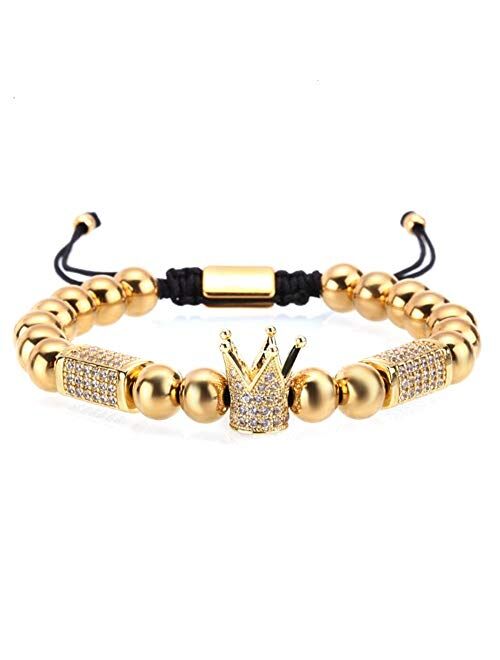 MAGIC FISH Imperial Crown King Mens Bracelet Pave CZ Gold Bracelets for Men Luxury Charm Fashion Cuff Bangle Crown Birthday Jewelry