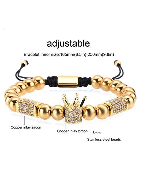 MAGIC FISH Imperial Crown King Mens Bracelet Pave CZ ，Gold Bracelets for Men Luxury Charm Fashion Cuff Bangle Crown Birthday Jewelry 