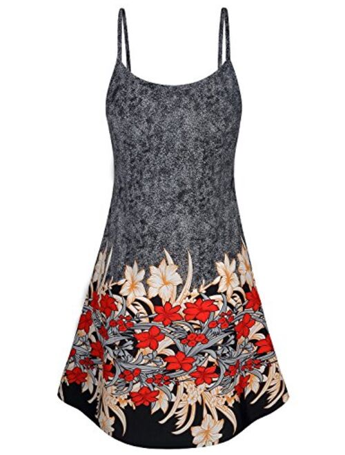 SeSe Code Women's Casual Spaghetti Strap Floral Printed Summer Beach Swing Dress