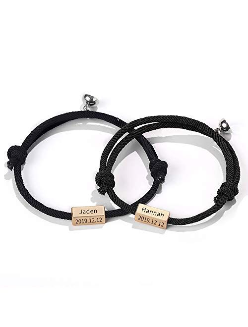 Mutual Attraction Rope Braided Couple Bracelets Charm Pendants with Magnetic Bells 2 PCS Gift Jewelry Set for Women Men
