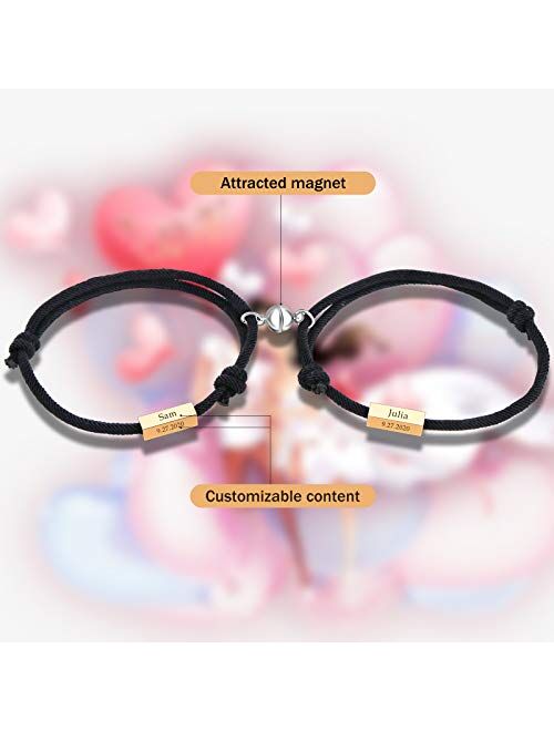 Mutual Attraction Rope Braided Couple Bracelets Charm Pendants with Magnetic Bells 2 PCS Gift Jewelry Set for Women Men