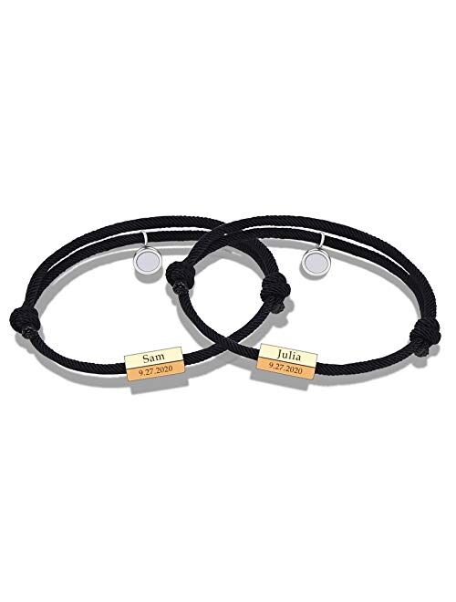 Mutual Attraction Rope Braided Couple Bracelets Charm Pendants with Magnetic Bells 2 PCS Gift Jewelry Set for Women Men