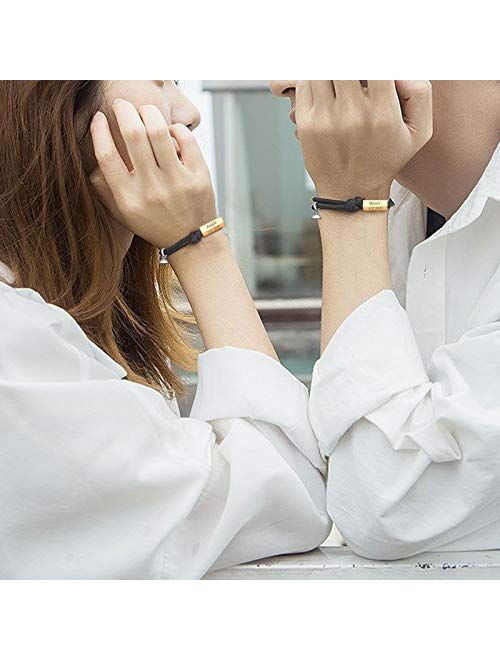 Mutual Attraction Rope Braided Couple Bracelets Charm Pendants with Magnetic Bells 2 PCS Gift Jewelry Set for Women Men