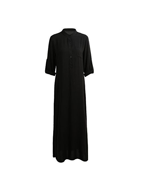 Romacci Women Shirt Dress Long Button-Down Shirts Blouse Dress Retro Casual Long Sleeve Maxi Loose Fit