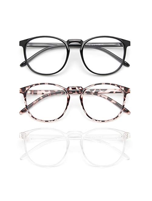 IBOANN 3 Pack Blue Light Blocking Glasses Women/Men, Round Fashion Retro Frame, Vintage Fake Eyeglasses with Clear Lens