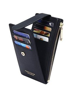 Badiya RFID Card Holder Wallet for Women Slim Bifold Zipper Card Cases Money Organizers