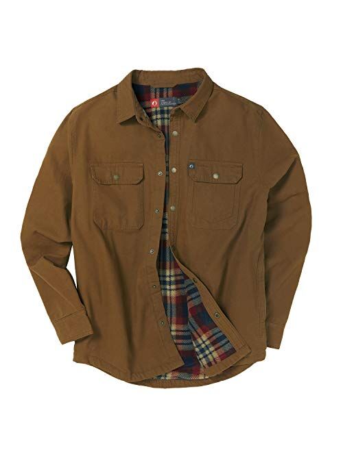 The American Outdoorsman Solid Canvas Shirt Jacket Lined with Printed Polar Fleece Lining for Hiking and Camping