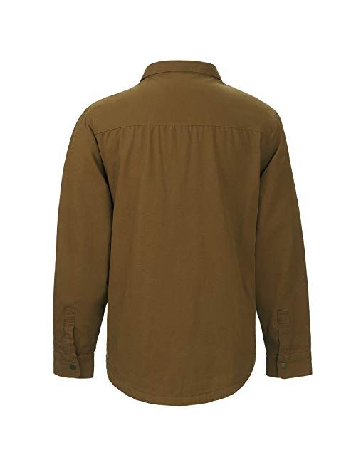 The American Outdoorsman Solid Canvas Shirt Jacket Lined with Printed Polar Fleece Lining for Hiking and Camping