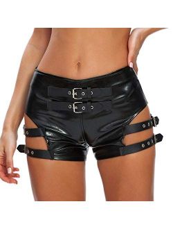 ACSUSS Sexy Women's Shiny Wetlook PVC Leather Hot Shorts Metallic Dance Bottoms