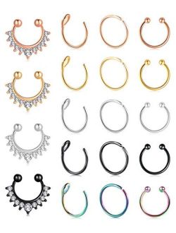 Fzroezz 20G Fake Nose Rings Hoop Clip-on Stainless Steel Septum Jewelry Non Piercing Fake Cartilage Earring Lip Rings Faux Nose Ring Piercing Jewelry for Women Men