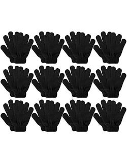 Kids Gloves, 12 Pairs Valentine's Day Winter Knit Gloves Full Finger Stretchy Magic Gloves for Boys and Girls