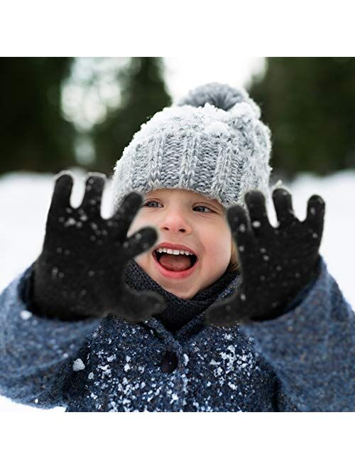 Kids Gloves, 12 Pairs Valentine's Day Winter Knit Gloves Full Finger Stretchy Magic Gloves for Boys and Girls