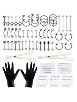 Xpircn 70PCS Piercing Kit Stainless Steel 14G 16G Lip Nose Tongue Tragus Cartilage Daith Eeybrow Belly Button Rings Body Piercing Tools