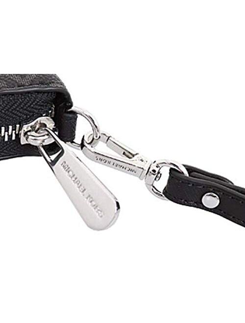 Michael Kors Jet Set Travel Continental Zip Around Leather Wallet Wristlet (Black PVC/ Silver Hardware)