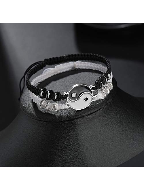 Best Friend Bracelets for 2 Matching Yin Yang Adjustable Cord Bracelet for Bff Friendship Relationship Boyfriend Girlfriend Valentines Gift