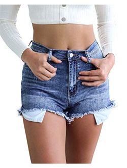 Oflive Women's Sexy High Waisted Stretch Mini Denim Shorts Hot Pants Clubwear