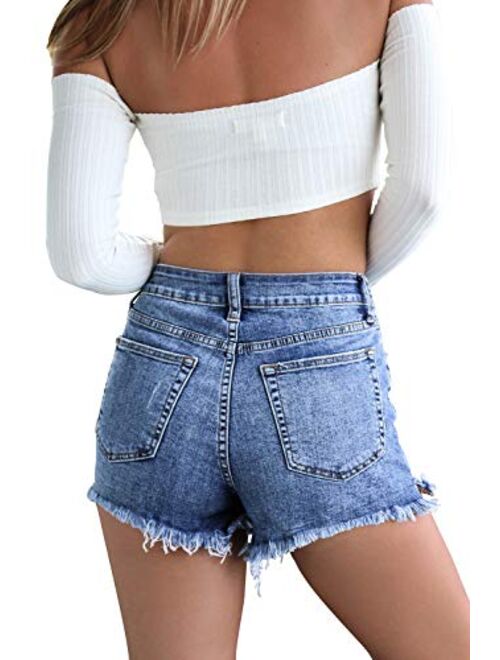 Oflive Women's Sexy High Waisted Stretch Mini Denim Shorts Hot Pants Clubwear