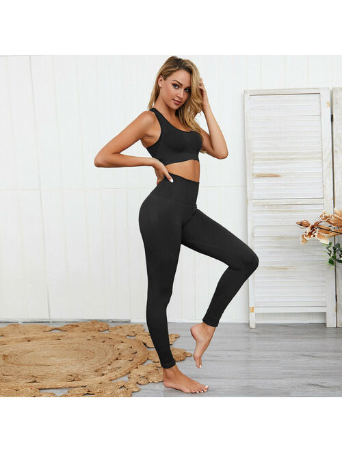 Women 2 Piece Sport Gym Clothes Squat Proof Pant Seamless Quat Proof Leggings and Bra