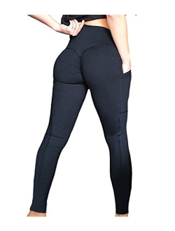 Womens Butt Lift Ruched Yoga Pants Sport Pants Workout Leggings Sexy High Waist Trousers Tight Side Pocket