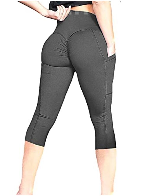 FITTOO Womens Butt Lift Ruched Yoga Pants Sport Pants Workout Leggings Sexy High Waist Trousers Tight Side Pocket
