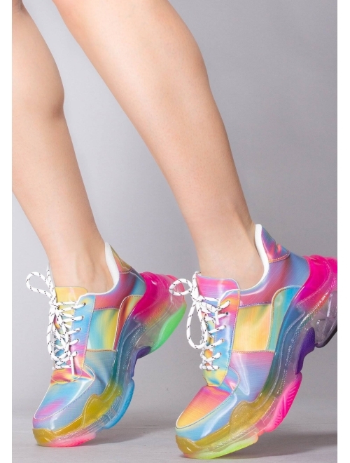 Cape Robbin Presents MDT Cyber, Wedge Fashion Colorful Sneaker Shoes with Chunky Block Heels