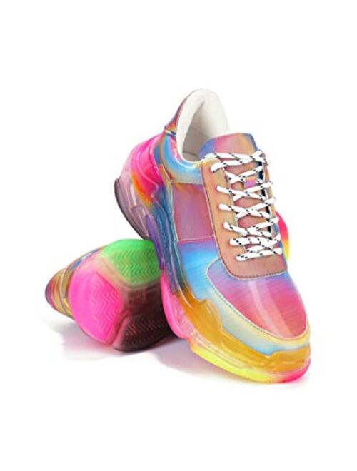 Cape Robbin Presents MDT Cyber, Wedge Fashion Colorful Sneaker Shoes with Chunky Block Heels