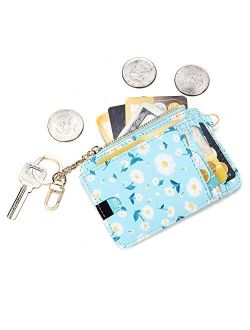 KUKOO Slim Minimalist RFID Credit Card Holder Front Pocket Keychain Wallet for Women Coin Purse with Keychain Gift Box