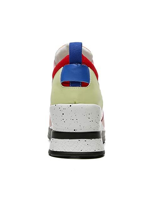 Viscozzy White Hidden Wedge High Heel Colorful Sneakers