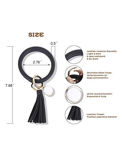 FindFun Key Ring Chain Wristlet Keychain Bracelet for Women Girls Leather Tassel Bangle Key Ring