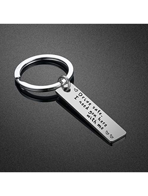 Drive Safe Keychain for Boyfriend Husband with Initial,Drive Safe I Need You Here with Me Keyring,26 Letter Personalized