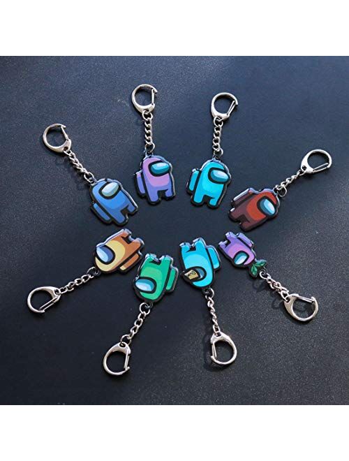 8Pcs Stainless Steel Among Us Keychains Imposter Game Character Keyrings Key Pendant Decor Cute Toys Fans Gifts