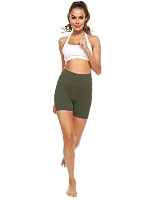 AFITNE Womens High Waist Yoga Shorts with Pockets, Tummy Control Non See -Through Athletic Workout Running Shorts