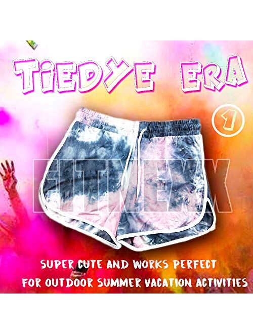 FITNEXX Women's Tie Dye Drawstring Workout Shorts Active Shorts Or Tops Striped Yoga Shorts Fitness Ultra Soft Hot Pants