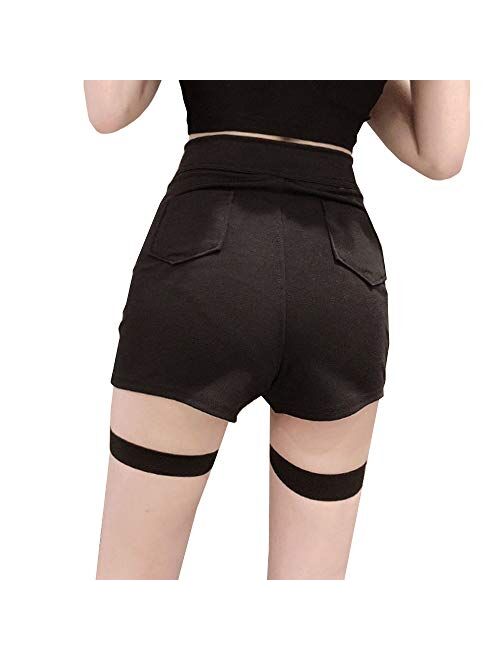 Women Sexy Dance Shorts Punk Rock Hollow Out High Waist Slim Fit Hot Short Pants