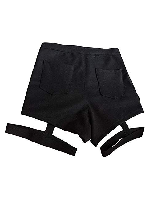 Women Sexy Dance Shorts Punk Rock Hollow Out High Waist Slim Fit Hot Short Pants