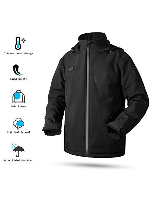 Nomakk Men's Soft Shell Heated Jacket with Detachable Hood, Independent heating zone control