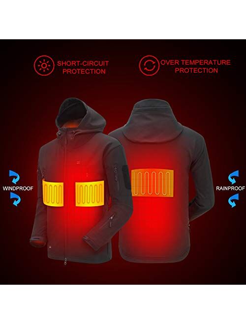 DEWBU Heated Jacket with 7.4V Battery Pack Winter Outdoor Soft Shell Electric Heating Coat