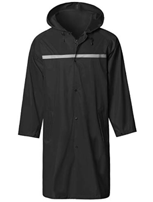 Mens Long Hooded Safety Rain Jacket Waterproof Emergency Raincoat Poncho